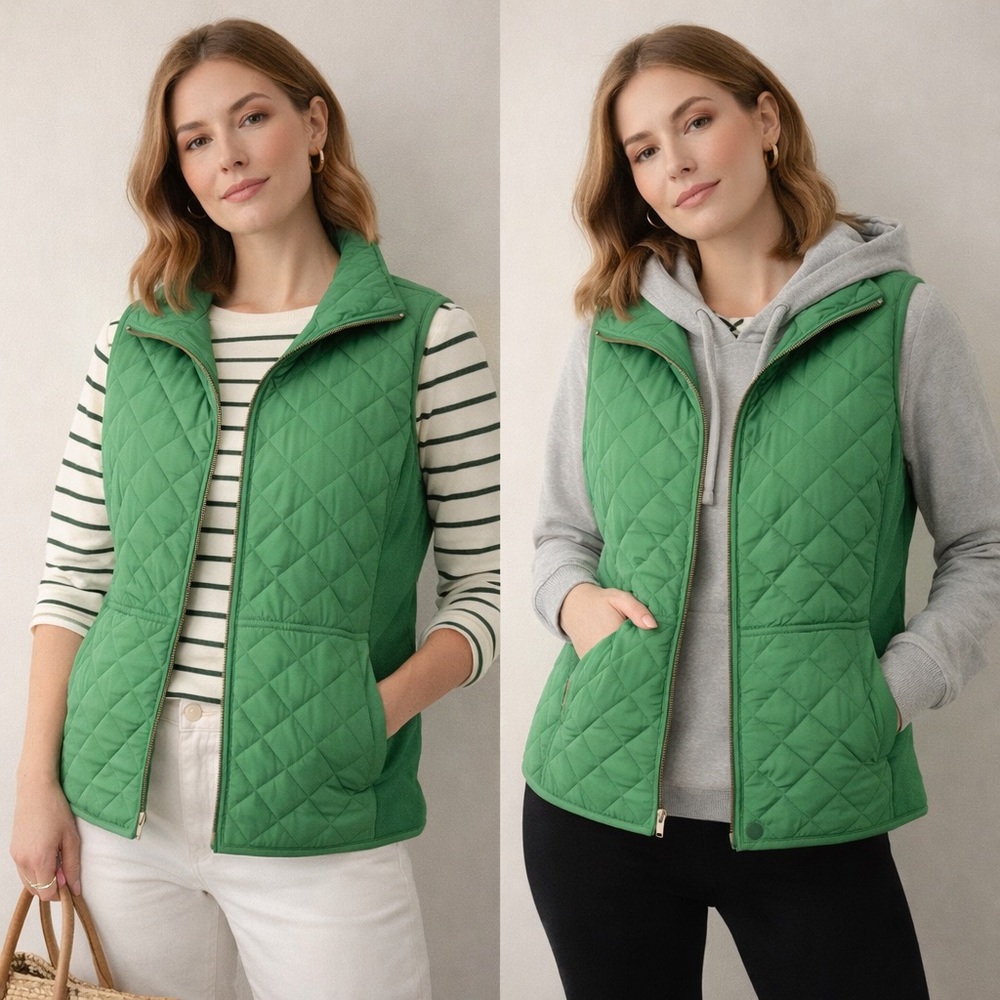 British Khaki Green Quilted Vest